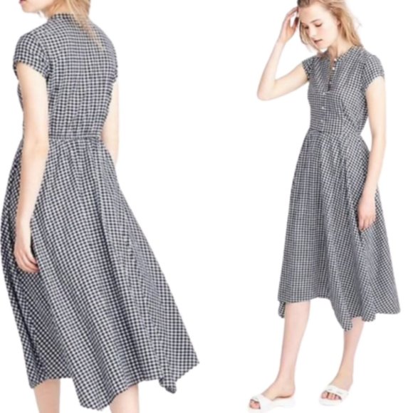 GINGHAM SHORT SLEEVE MIDI DRESS - Picture 1 of 3